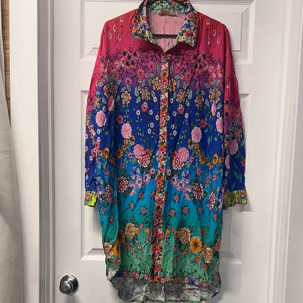 Johnny Was Multicolor Floral Button-Up Top